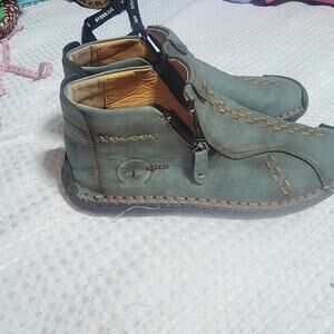 SHION EUC MENS SZ 12 WHIPSTITCH MOC/ STYLE LEATHER ZIPPER BOOTIES SHOES